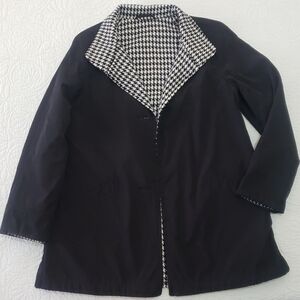 Women's Black Houndstooth Reversible Waterproof Coat Size S